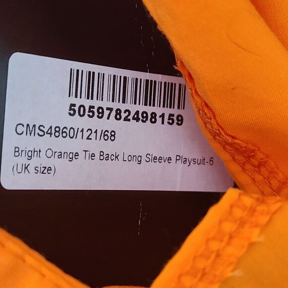 PrettyLittleThings Bright Orange Tie Back Long Sleeve Romper Size 2 - Picture 11 of 11